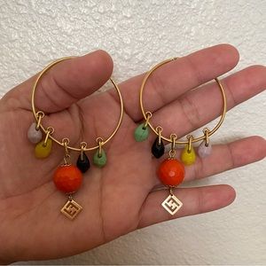 Vintage Fendi Italy Gold Plate Glass Dangles Large Hoop Earrings